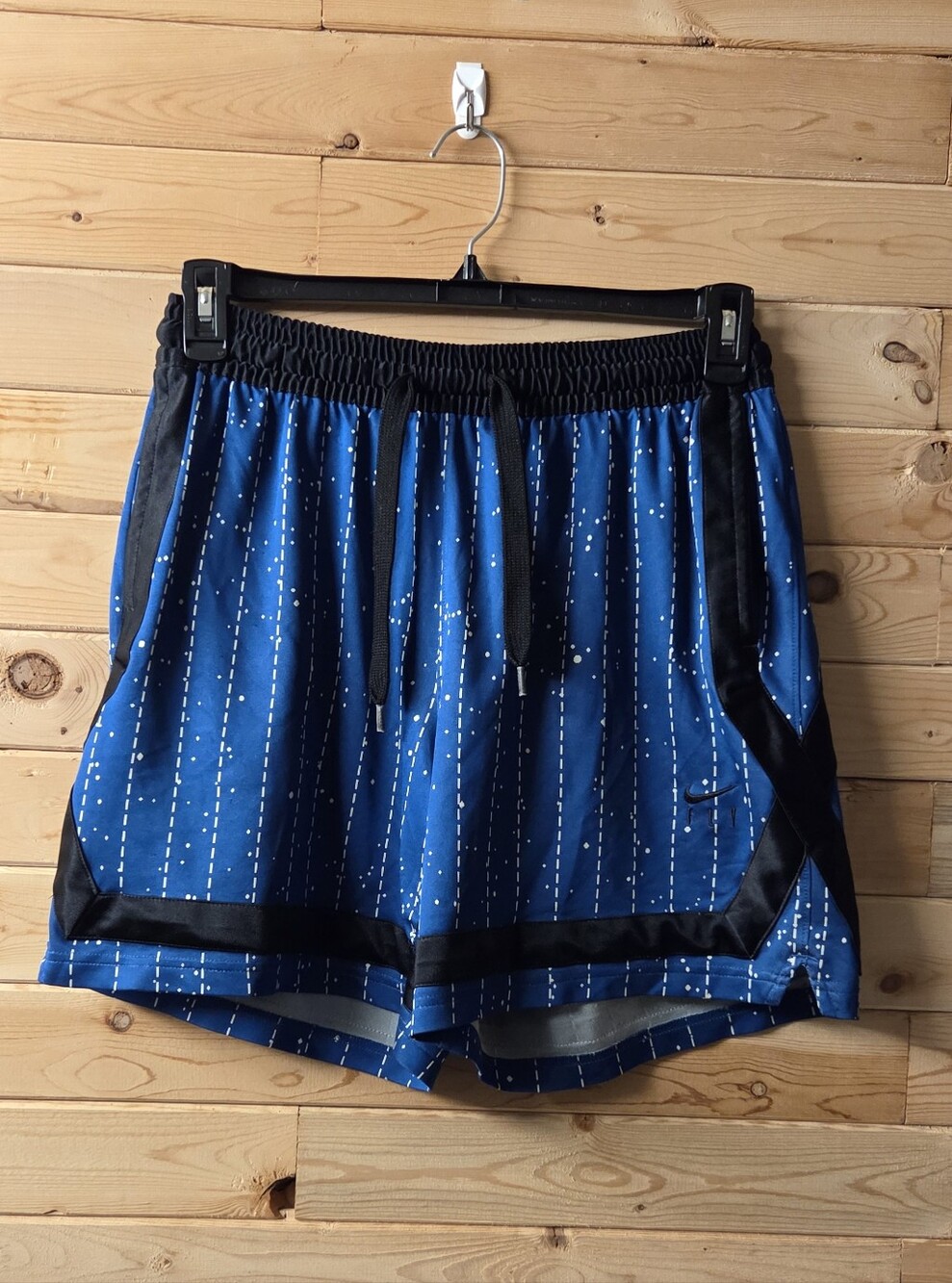 Nike Blue & Black Women's Athletic Dri-fit Swoosh Fly Crossover Striped Shorts M